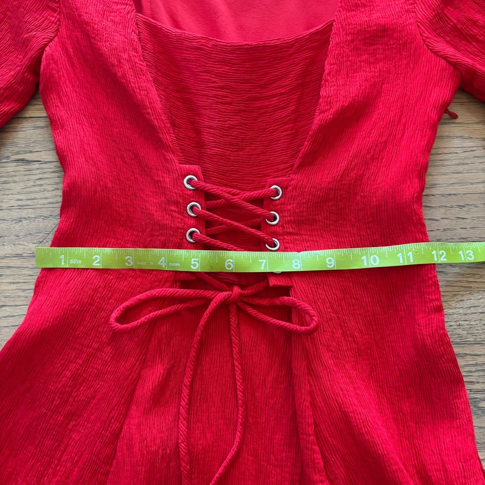 Maeve by Anthropologie Red Lace Up Corset Fit & Flare Dress Womens 0P Petite - Picture 3 of 9